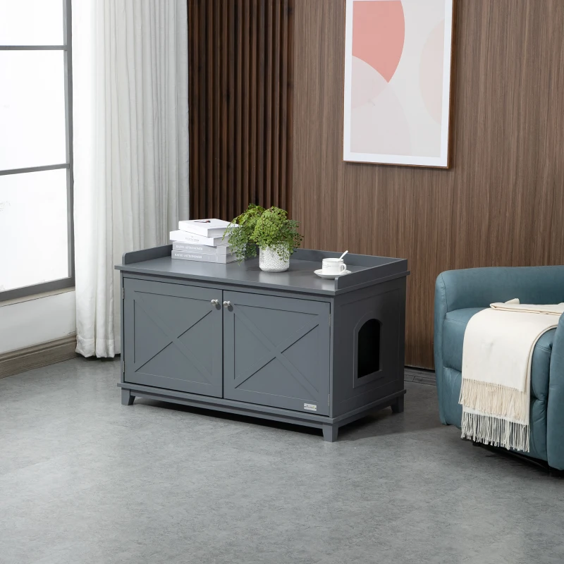 PawHut Cat Litter Box Furniture with Large Hidden Storage