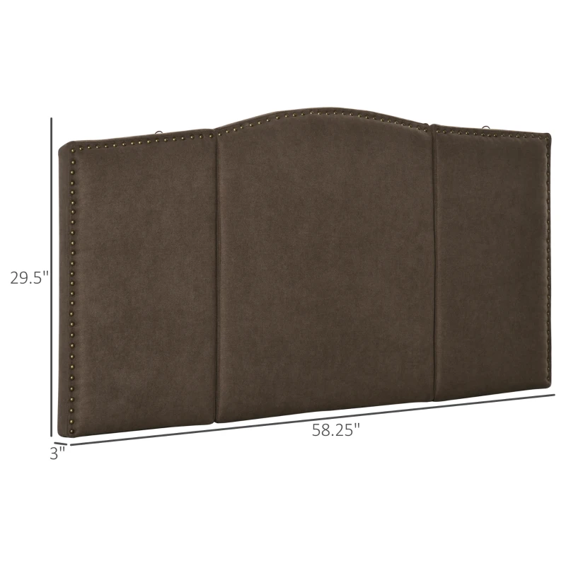 HOMCOM Upholstered Nailhead Trim Headboard, Home Bedroom Decoration for Full and Queen-Sized Beds, Brown