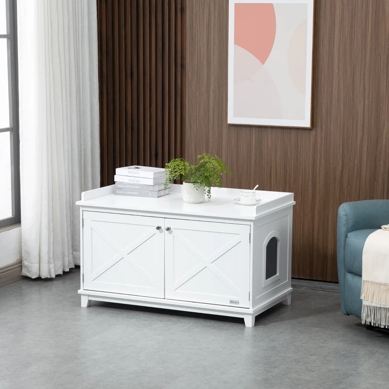 PawHut Cat Litter Box Furniture with Large Hidden Storage