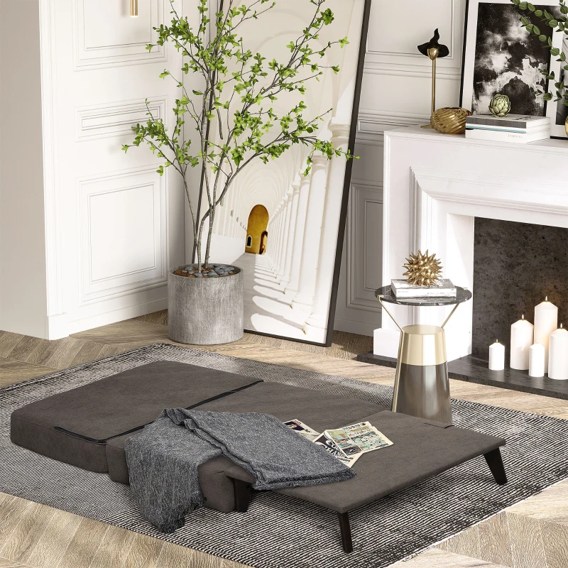 HOMCOM Folding Ottoman Sleeper, Convertible Fabric Bed, Brown