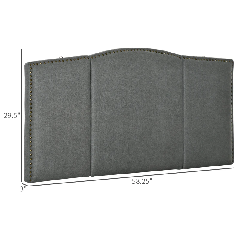 HOMCOM Upholstered Nailhead Trim Headboard, Home Bedroom Decoration for Full and Queen-Sized Beds, Grey