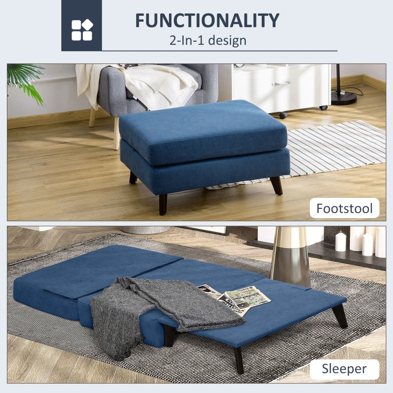 HOMCOM Folding Ottoman Sleeper, Convertible Fabric Bed, Blue