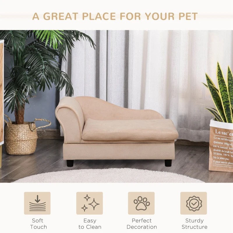 PawHut Pet Sofa Dog Couch Chaise Lounge Pet Bed with Storage Function Small Sized Dog Various Cat Sponge Cushioned Bed Lounge, Beige
