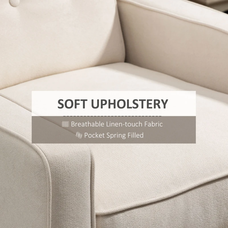 HOMCOM Manual Recliner, Fabric Tufted Club Chair, Home Theater Seating Reclining Sofa for Living Room, Cream White