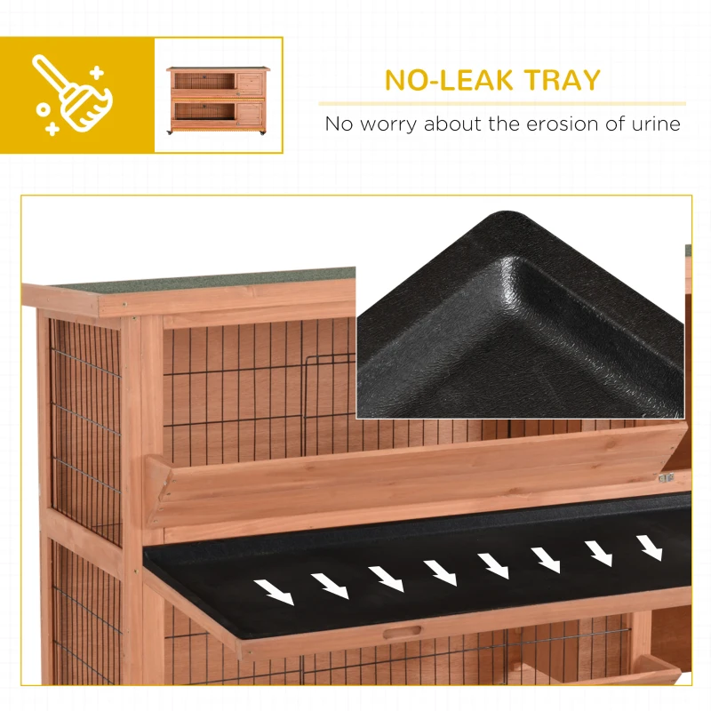 PawHut Outdoor Rabbit Hutch with Wheels, Quick on-the-Go Feeding, Wooden Rabbit Cage, Waterproof, Medium