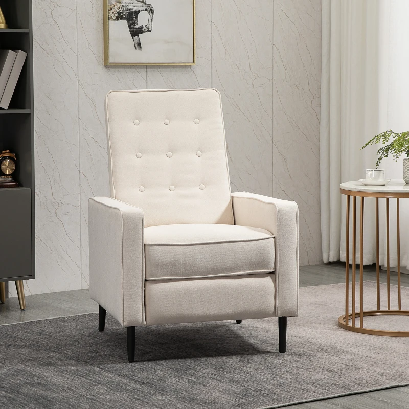 HOMCOM Manual Recliner, Fabric Tufted Club Chair, Home Theater Seating Reclining Sofa for Living Room, Cream White