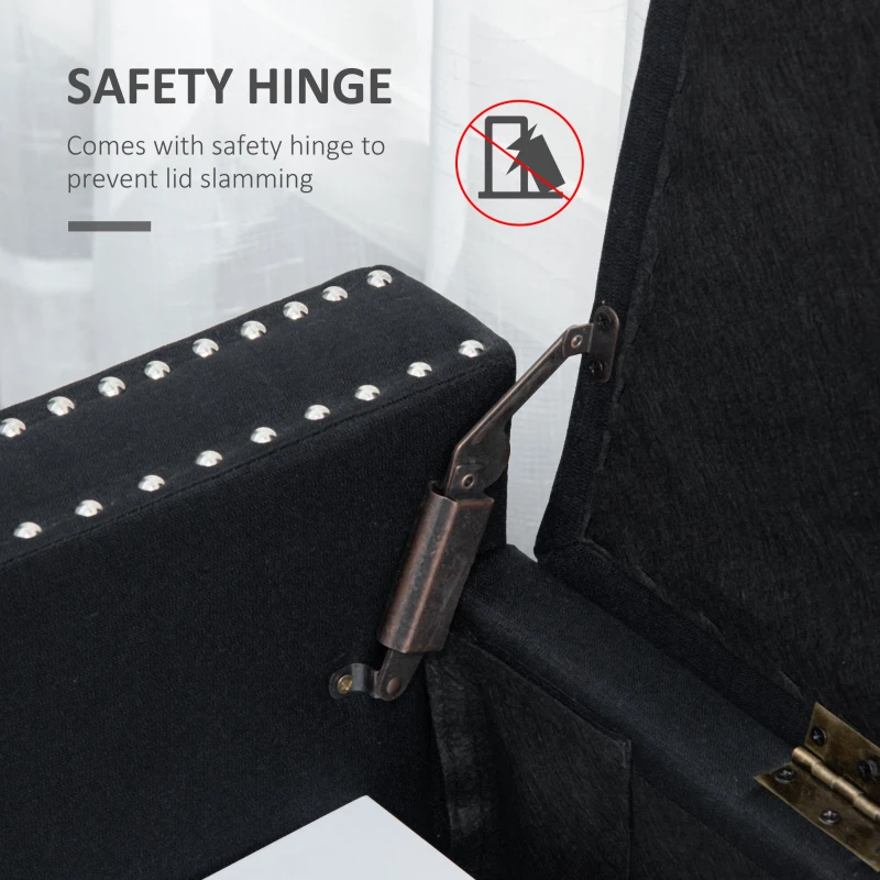 HOMCOM Nailhead Trim Upholstered Flip Top Storage Bench, Fabric Ottoman for Bedroom, or Living room, Dark Grey