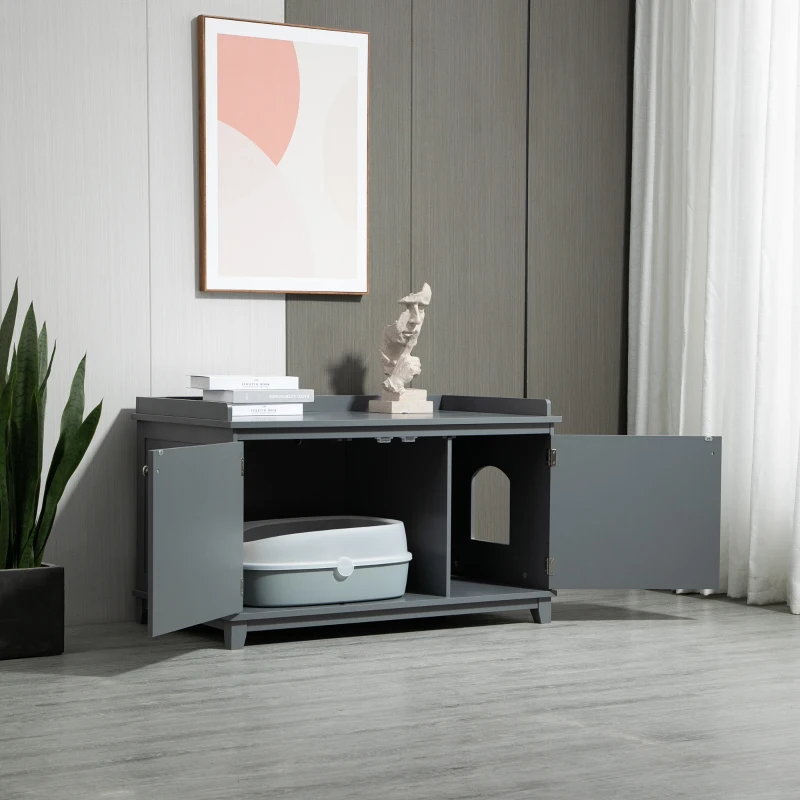 PawHut Cat Litter Box Furniture with Large Hidden Storage