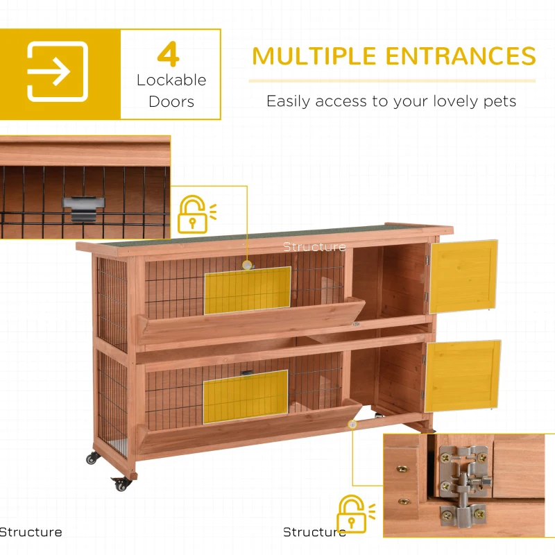 PawHut Outdoor Rabbit Hutch with Wheels, Quick on-the-Go Feeding, Wooden Rabbit Cage, Waterproof, Medium