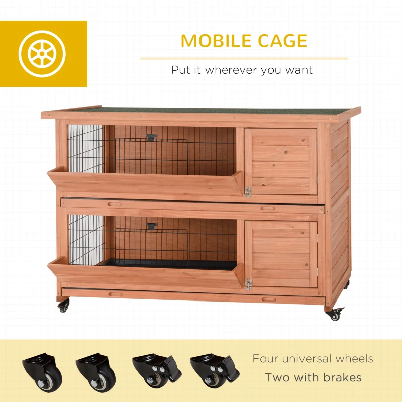 PawHut Outdoor Rabbit Hutch with Wheels, Quick on-the-Go Feeding, Wooden Rabbit Cage, Waterproof, Medium