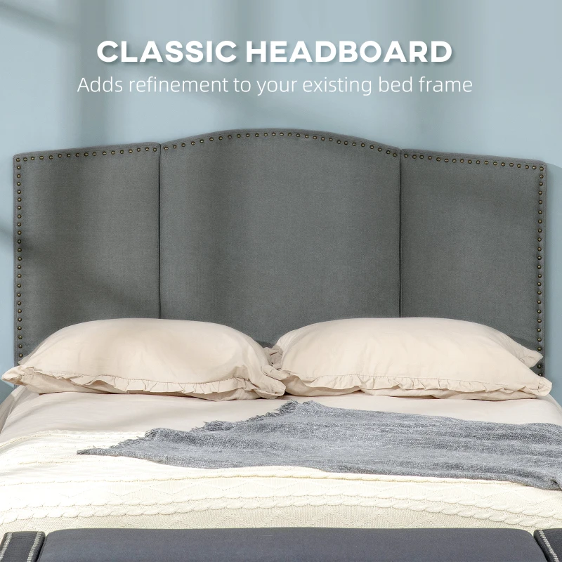 HOMCOM Upholstered Nailhead Trim Headboard, Home Bedroom Decoration for Full and Queen-Sized Beds, Grey