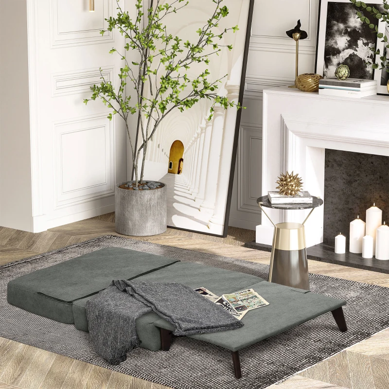 HOMCOM Folding Ottoman Sleeper, Convertible Fabric Bed, Grey