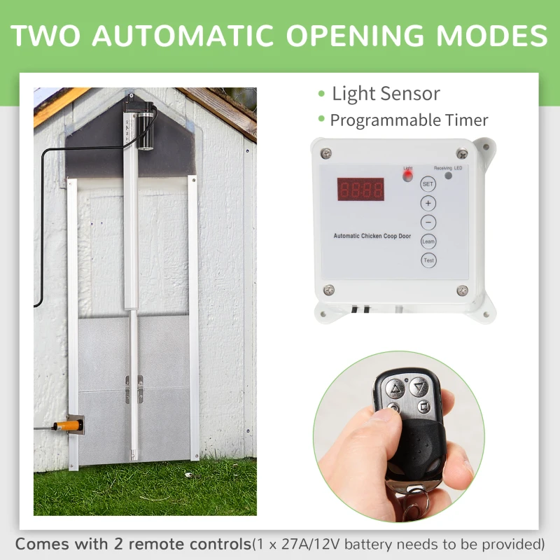 PawHut Automatic Chicken Coop Door with Timer, Light Sensor, Infrared Sensor, Multi-modes Weatherproof Chicken Door with Full Aluminum Body, 14V DC Power Supply, Silver