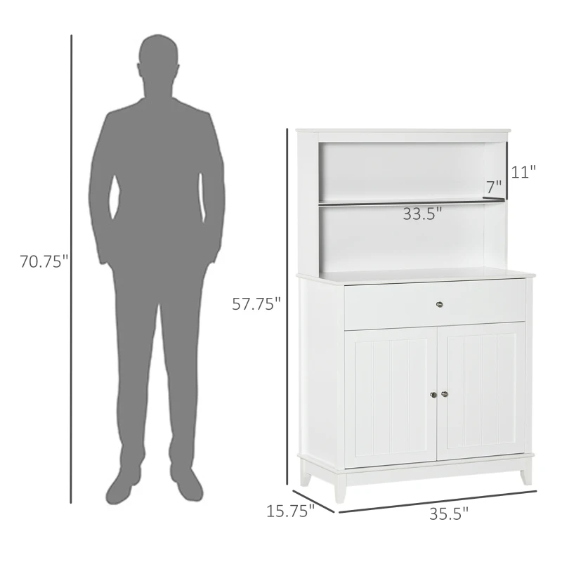 HOMCOM Modern 58" Kitchen Buffet with Hutch, Microwave Cabinet with Drawer and Storage Cupboard for Dining Room, White