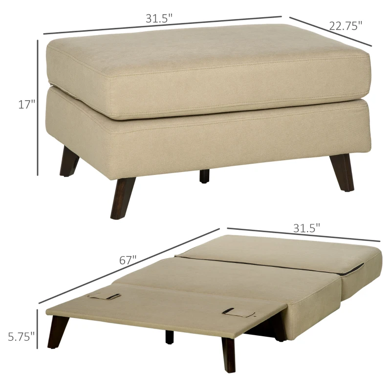 HOMCOM Folding Ottoman Sleeper, Convertible Fabric Bed, Beige