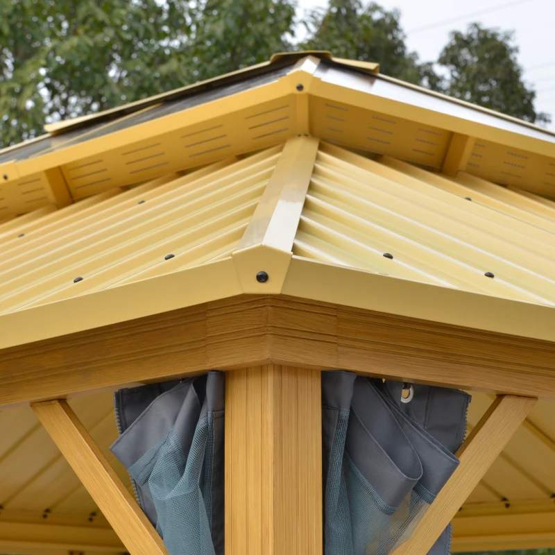 Outsunny 10' x 12' Hardtop Gazebo Canopy with Galvanized Steel Double Roof, Skylight Window, Aluminum Frame, Outdoor Permanent Pavilion with Netting, for Patio, Garden, Backyard, Yellow