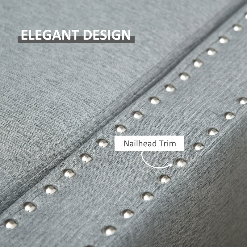 HOMCOM Nailhead Trim Upholstered Flip Top Storage Bench, Fabric Ottoman for Bedroom, or Living room, Light Grey