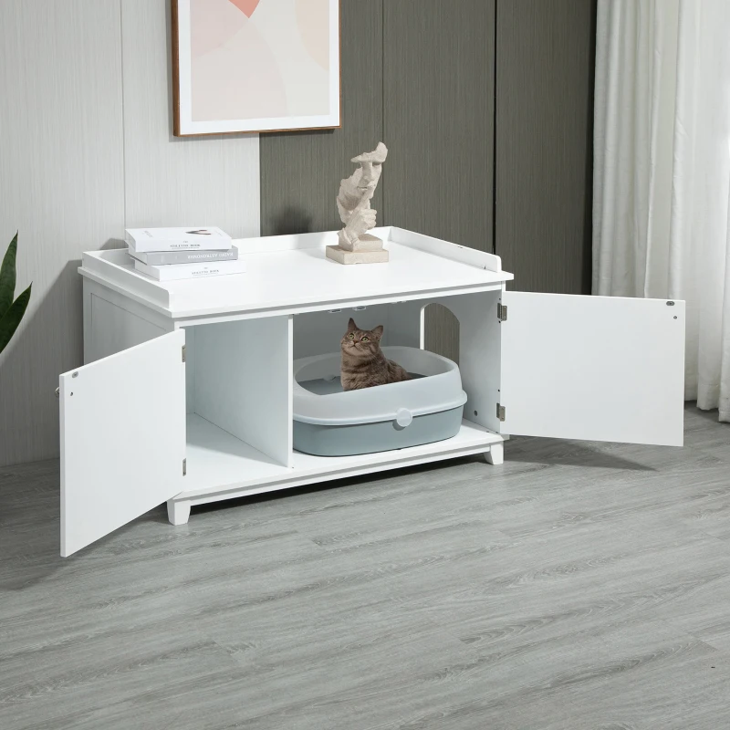 PawHut Cat Litter Box Furniture with Large Hidden Storage