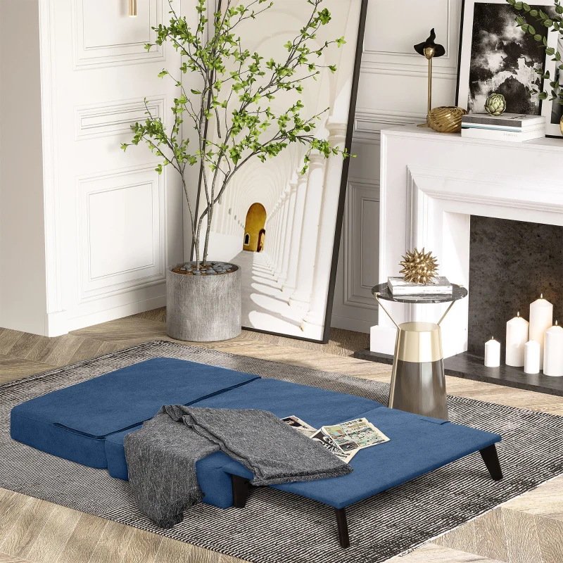 HOMCOM Folding Ottoman Sleeper, Convertible Fabric Bed, Blue