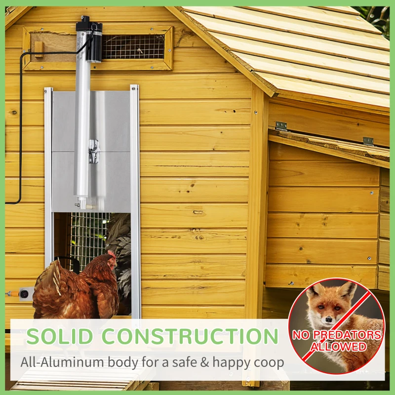 PawHut Automatic Chicken Coop Door with Timer, Light Sensor, Infrared Sensor, Multi-modes Weatherproof Chicken Door with Full Aluminum Body, 14V DC Power Supply, Silver