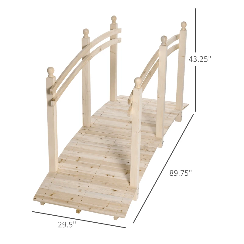 Outsunny 7.5' Fir Wood Garden Bridge Arc Walkway with Side Railings, Perfect for Backyards, Gardens, & Streams, Natural
