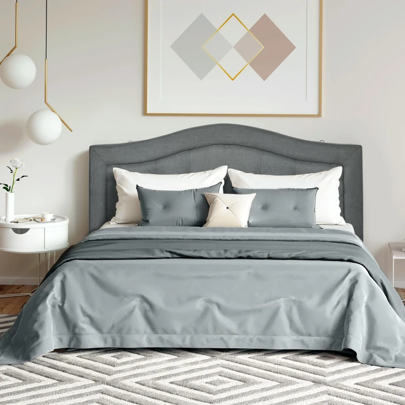 HOMCOM Upholstered Headboard, Button Tufted Bedhead Board, Home Bedroom Decoration for Full-Sized Beds, Grey
