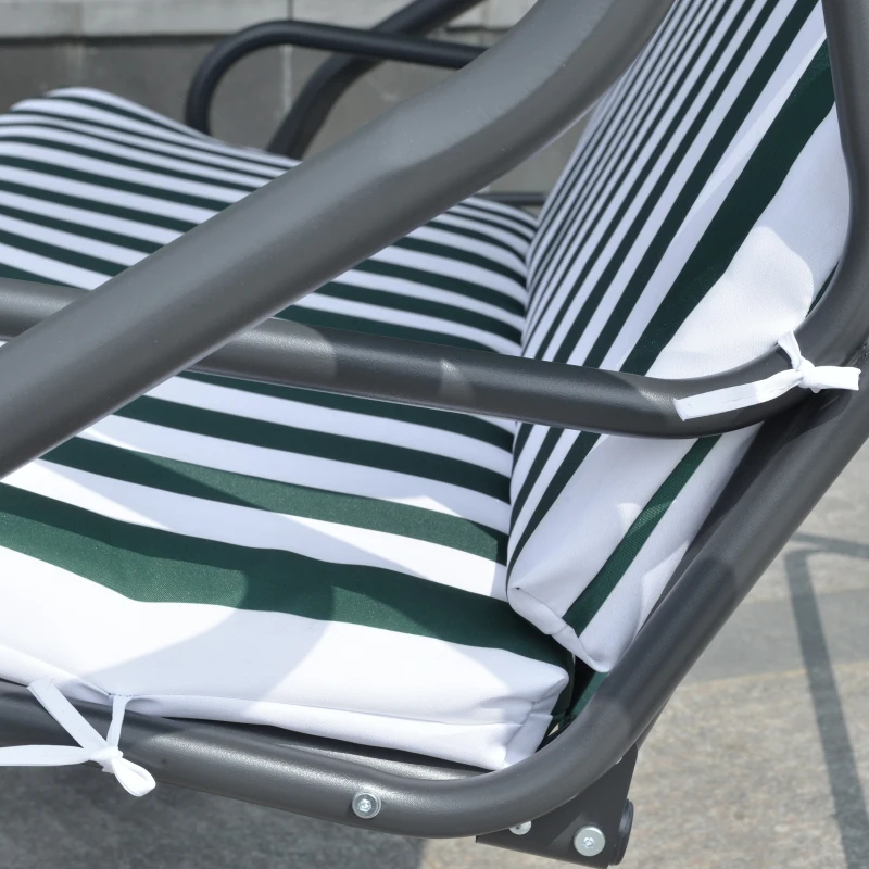 Outsunny 3-Person Porch Swing with Canopy, Patio Swing Chair, Outdoor Canopy Swing Bench with Adjustable Shade, Cushion and Steel Frame, Green