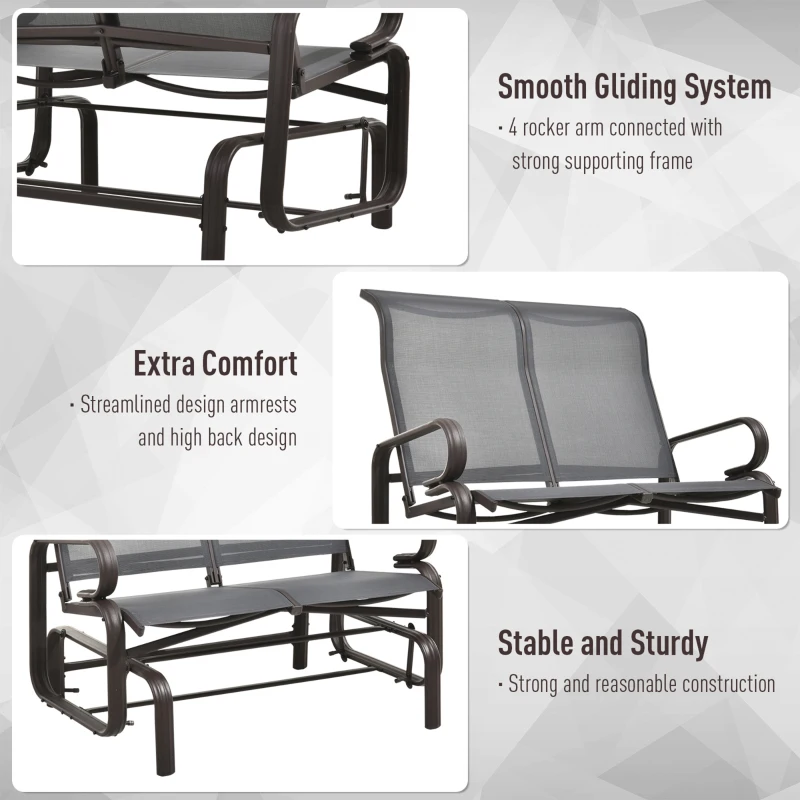 Outsunny Double Seat Glider Garden Bench Outdoor Rocking Porch Chair Yard Swing Chair Rocker Lounger Patio Furniture Grey