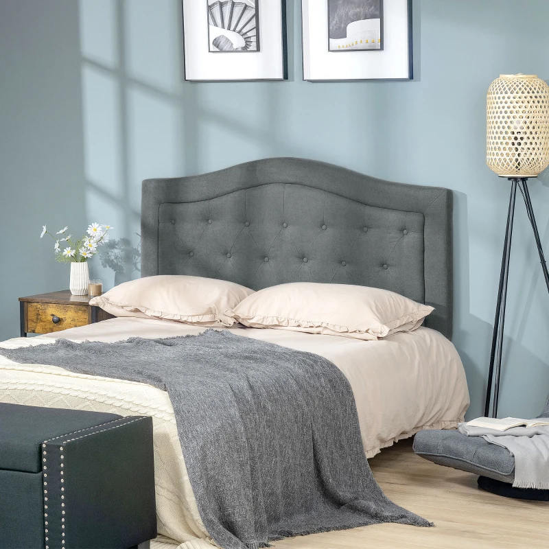 HOMCOM Upholstered Headboard, Button Tufted Bedhead Board, Home Bedroom Decoration for Full-Sized Beds, Grey