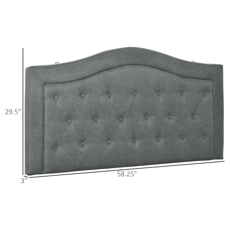 HOMCOM Upholstered Headboard, Button Tufted Bedhead Board, Home Bedroom Decoration for Full-Sized Beds, Grey