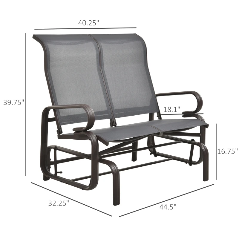 Outsunny Double Seat Glider Garden Bench Outdoor Rocking Porch Chair Yard Swing Chair Rocker Lounger Patio Furniture Grey