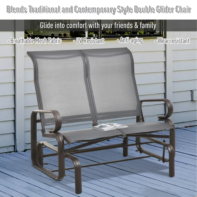 Outsunny Double Seat Glider Garden Bench Outdoor Rocking Porch Chair Yard Swing Chair Rocker Lounger Patio Furniture Grey