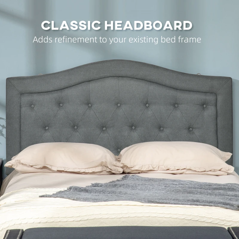 HOMCOM Upholstered Headboard, Button Tufted Bedhead Board, Home Bedroom Decoration for Full-Sized Beds, Grey