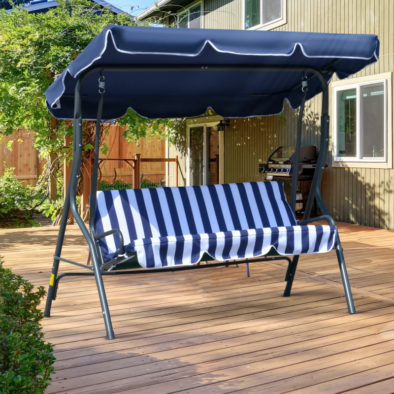 Outsunny 3-Person Porch Swing with Canopy, Patio Swing Chair, Outdoor Canopy Swing Bench with Adjustable Shade, Cushion and Steel Frame, Dark Blue