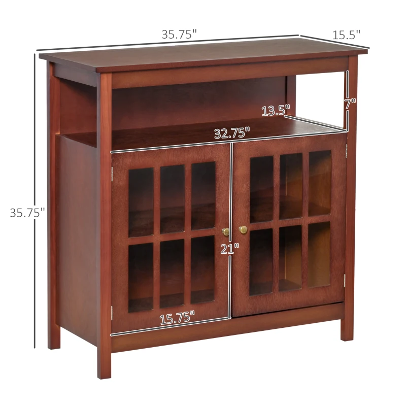 HOMCOM Kitchen Sideboard Glass Door Storage Cabinet with Adjustable Shelf for Dining, Living Room, Wine Red