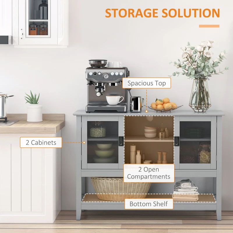 HOMCOM Modern Sideboard Accent Console Table Buffet with Glass Doors & Storage Shelf, Grey
