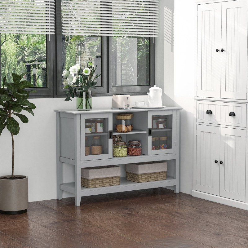HOMCOM Modern Sideboard Accent Console Table Buffet with Glass Doors & Storage Shelf, Grey