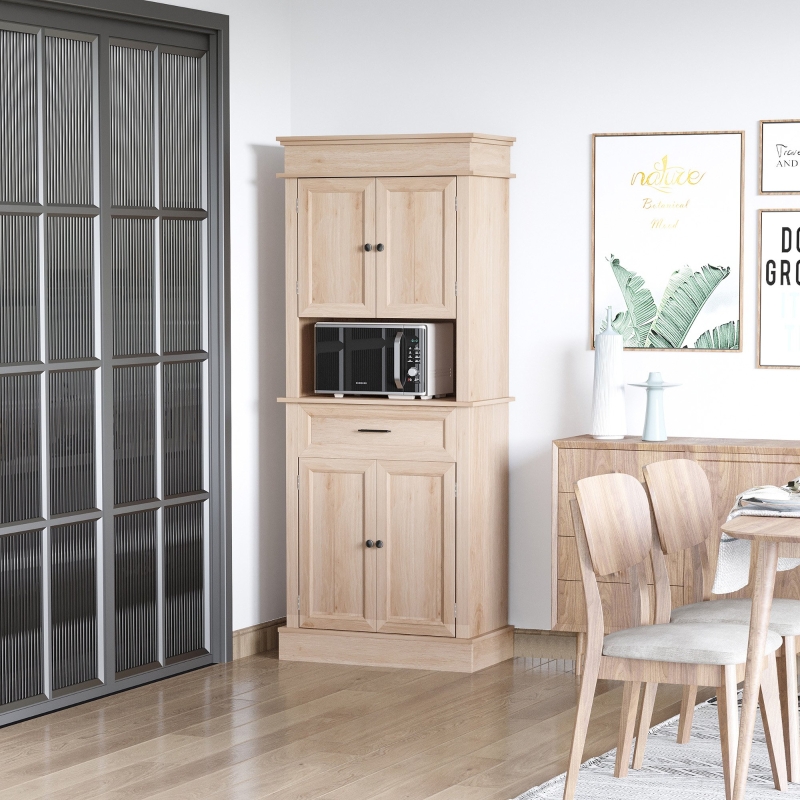 HOMCOM Tall Colonial Style Kitchen Pantry Storage Cabinet W/ Adjustable Shelves Oak