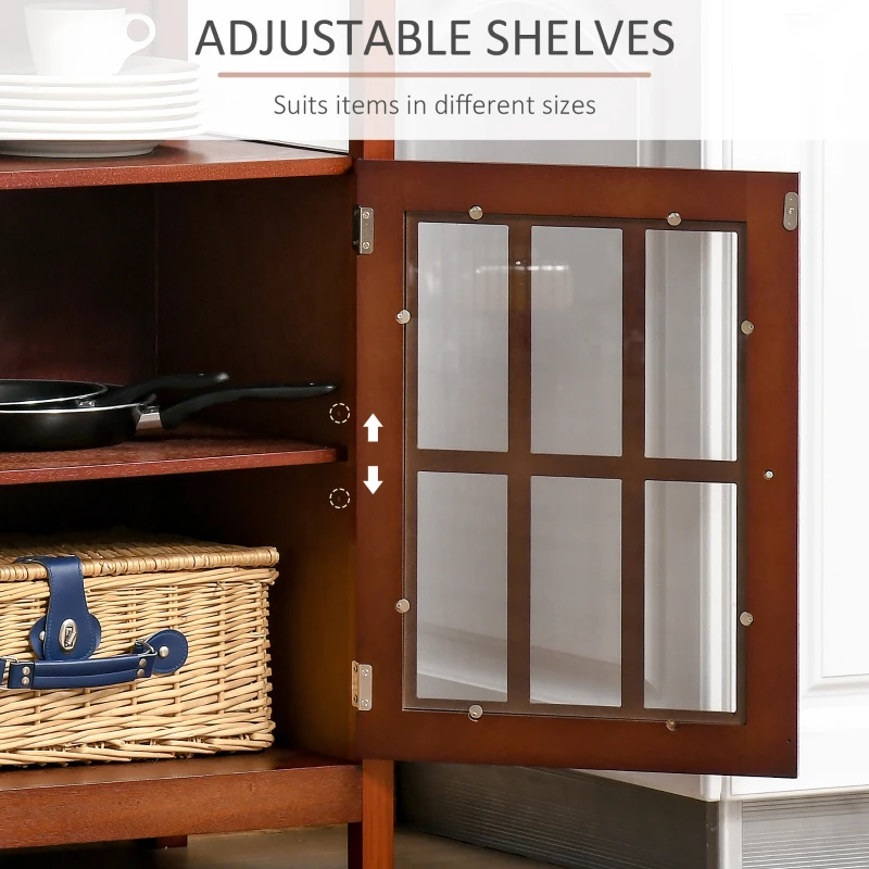HOMCOM Kitchen Sideboard Glass Door Storage Cabinet with Adjustable Shelf for Dining, Living Room, Wine Red