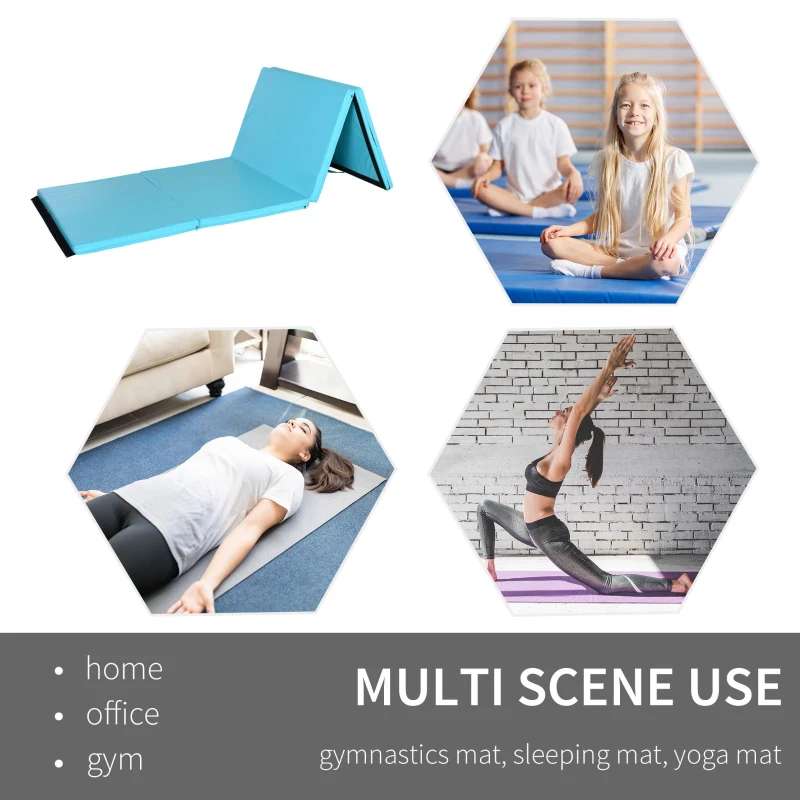 Soozier 4'x10'x2'' Folding Gymnastics Tumbling Mat, Exercise Mat  with Carrying Handles for Yoga, MMA, Martial Arts, Stretching, Core Workouts, Blue