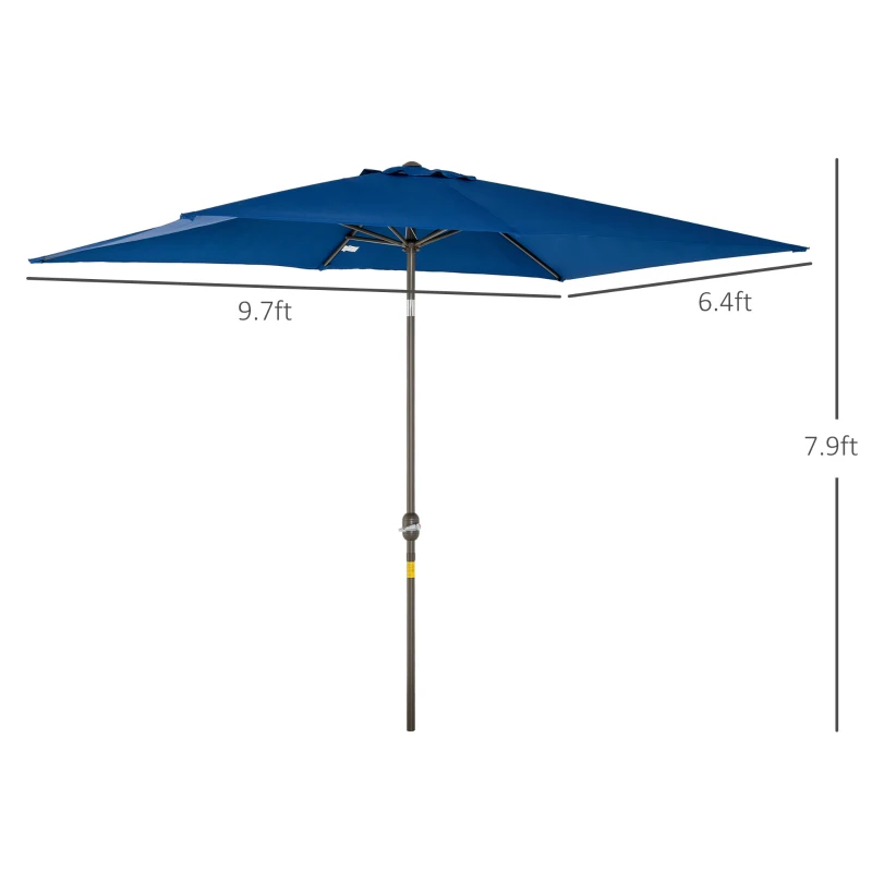 Outsunny 6.5x10ft Patio Umbrella Rectangle Aluminum Tilt Garden Market Parasol Outdoor Sunshade Canopy with Crank (Dark blue)
