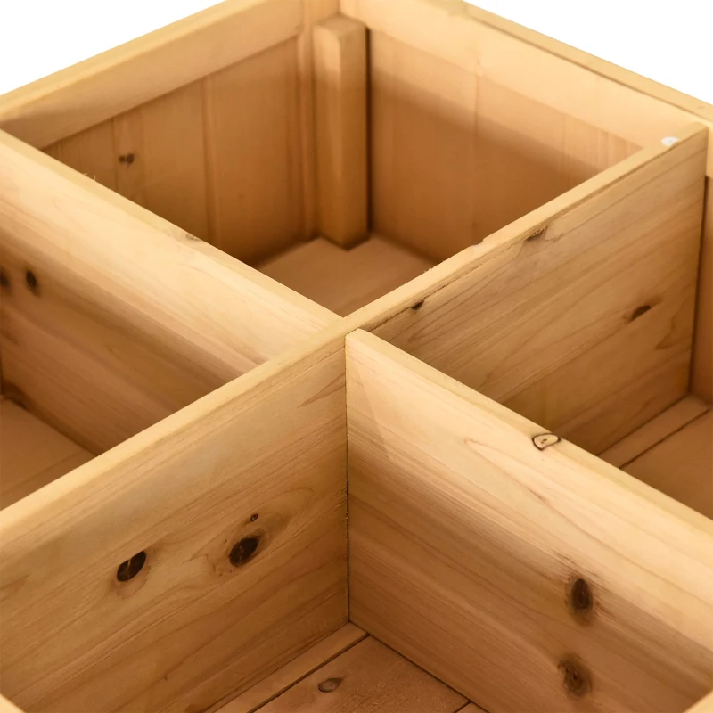 Outsunny 43.25" x 18" x 30" Raised Garden Bed, Wooden Plant Stand with 8 Grid Box, Storage Shelf for Outdoor, Natural Wood Colour