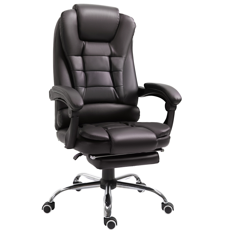 HOMCOM High Back Ergonomic Executive Office Chair, PU Leather Computer Chair with Retractable Footrest, Lumbar Support, Padded Headrest and Armrest, Dark Brown