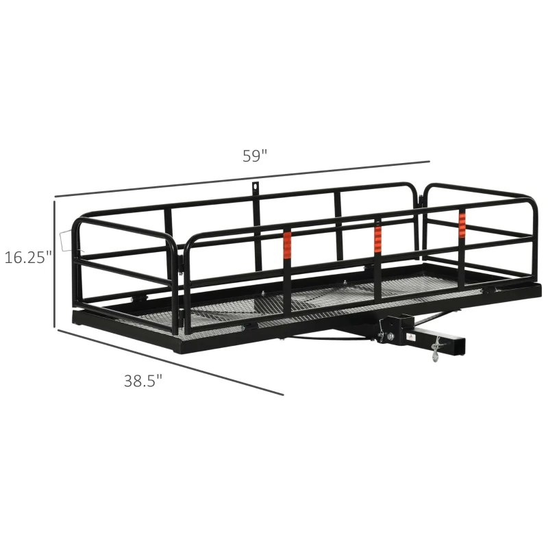 Aosom Folding Cargo Carrier Luggage Basket Cargo Rack Rear 400lbs Capacity Trailer Hitch Mount Steel Frame with 2" Standard Hitch, Black