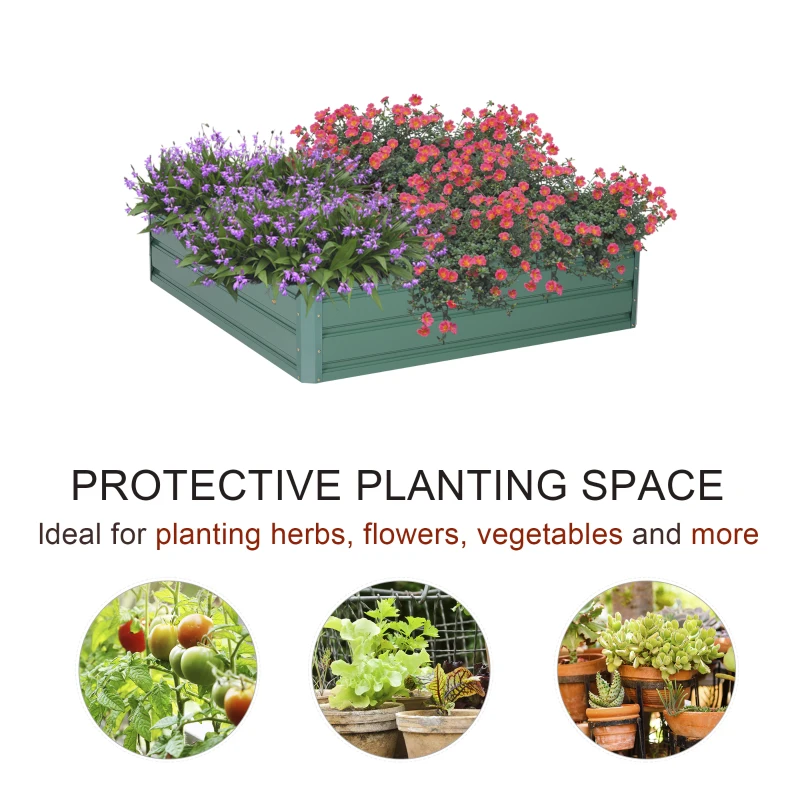 Outsunny 47.3"x47.3" Raised Garden Bed Galvanized Planter Garden Box Kit Set Raised Fence Garden Bed Planter 4-Panel Galvanized Steel Green
