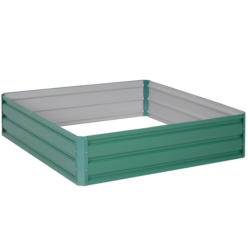 Outsunny 47.3"x47.3" Raised Garden Bed Galvanized Planter Garden Box Kit Set Raised Fence Garden Bed Planter 4-Panel Galvanized Steel Green