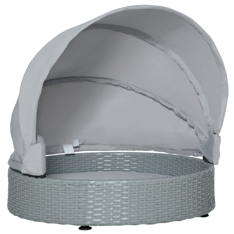 PawHut Wicker Dog Cave Bed with Adjustable Canopy, Pet House Shelter for Small & Medium Dogs with Cushion for Indoors & Outdoors, Grey