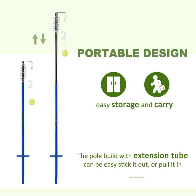 Soozier Rope Ball Tether Swing Game-Complete Set Outdoor Tennis Training Set w/ Height Adjustable Steel Pole，Tennis Ball & Two Tennis Rackets for Kids and Adults, Blue