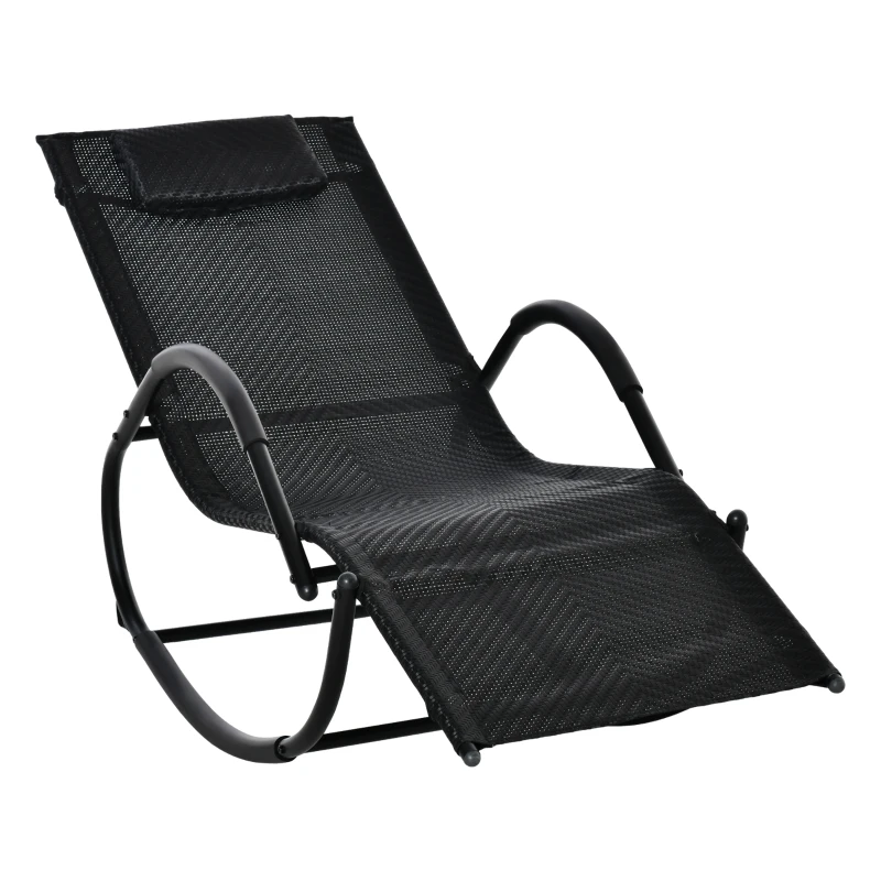Outsunny Zero Gravity Rocking Lounge Chair, Patio Rocker w/ Removable Pillow, Recliner Seat for Indoor & Outdoor, Breathable Texteline, Black