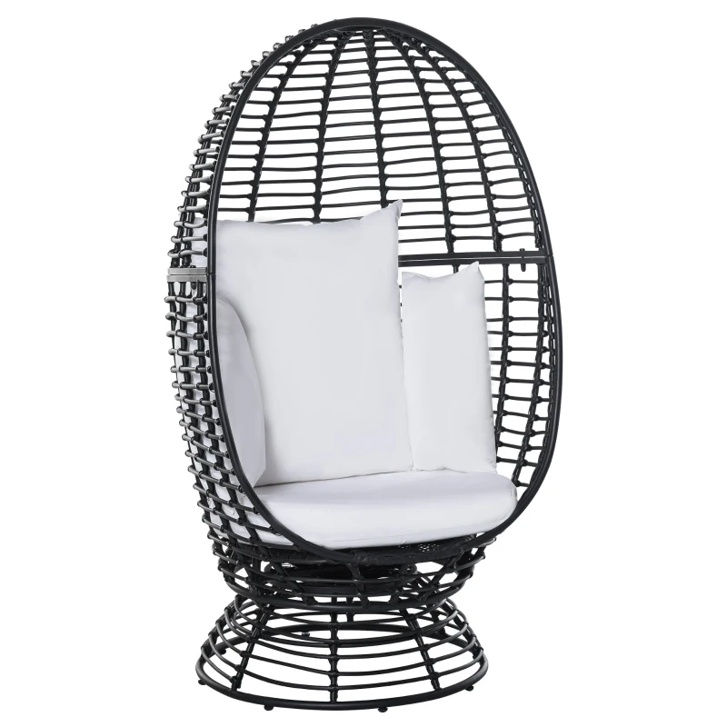 Outsunny Outdoor Round PE Ratttan Wicker 360 Degree Swivel Basket Egg Chair with Cushion,  Black